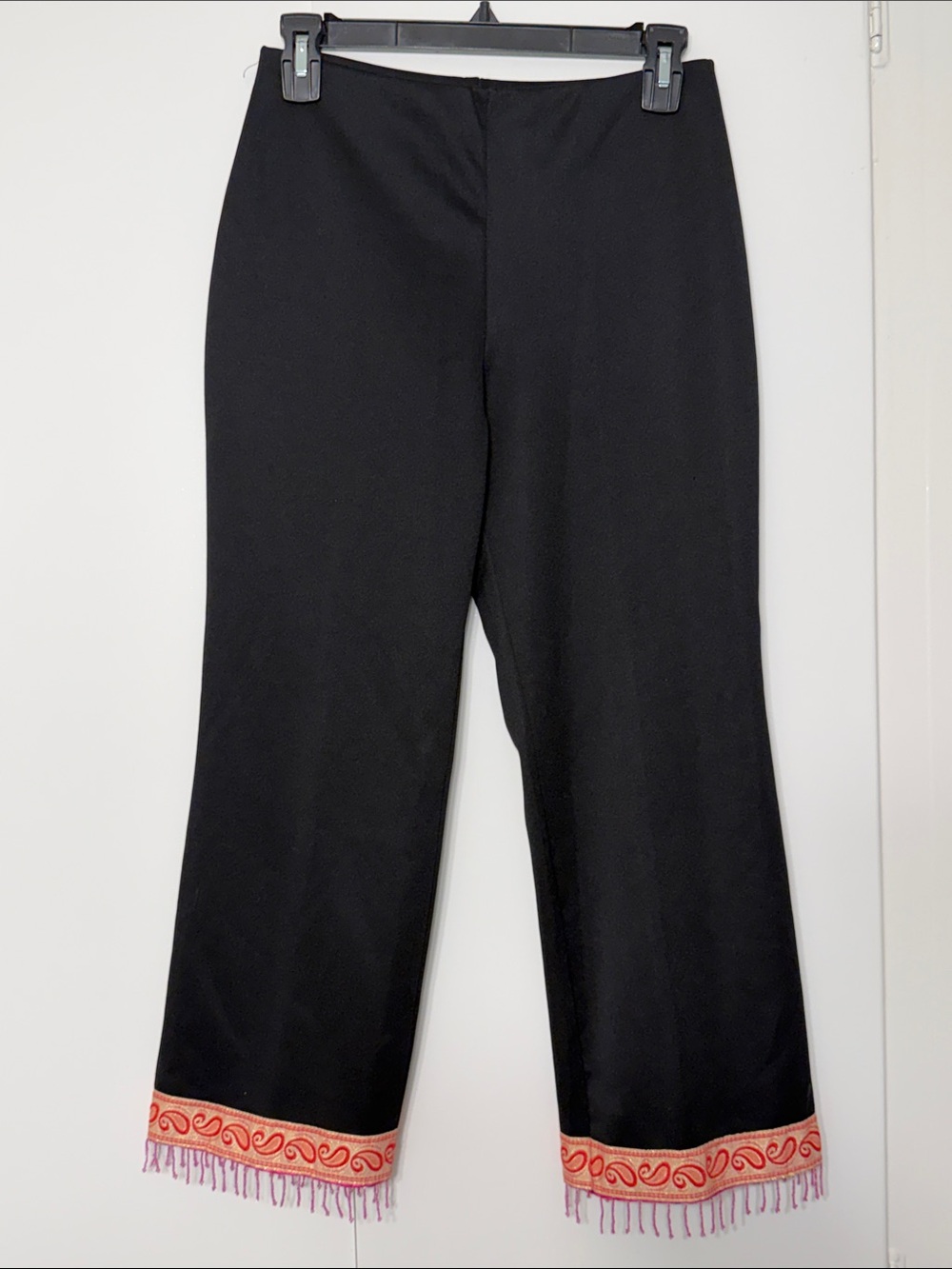 Black Stretchy Pants with Embellished Hem